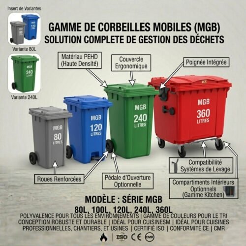 Corbeille mobile | Mgb | 80L, 100L, 120L, 240L, 360L | Corbeille | Corbeille à ordures | Poubelle pour cuisine