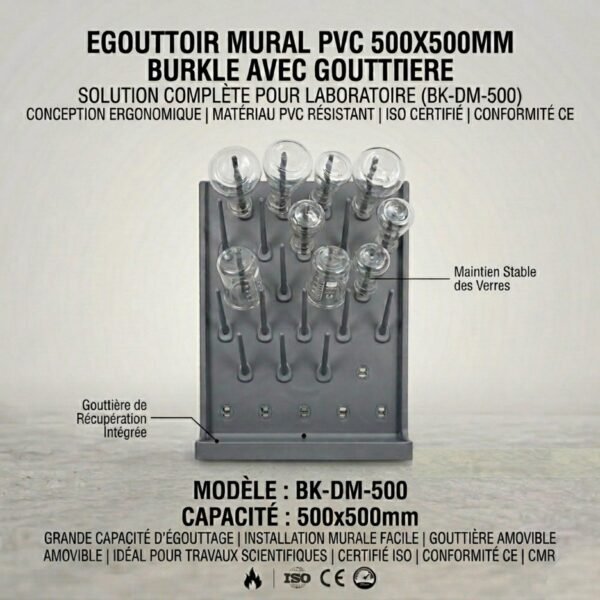 EGOUTTOIR MURAL PVC 500X500MM BURKLE AVEC GOUTTIERE