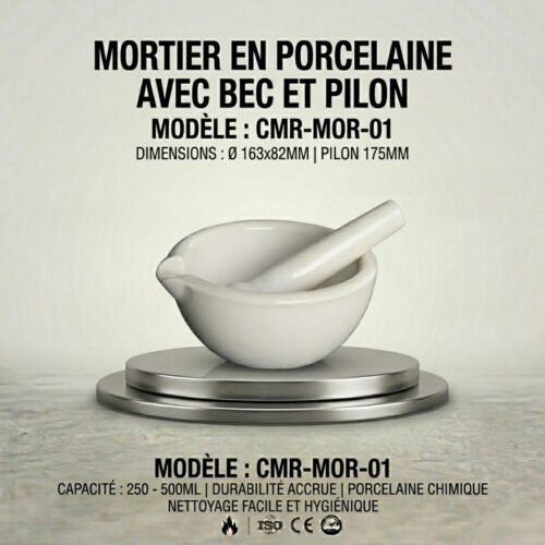MORTIER PORCELAINE A BEC 250 ; 500ML D.163X82MM PILON 175MM