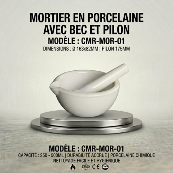 MORTIER PORCELAINE A BEC 250 ; 500ML D.163X82MM PILON 175MM