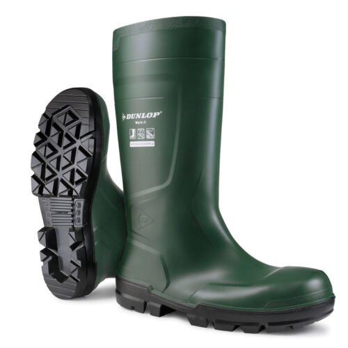 Botte de pluie haute en PVC de sécurité verte. Dunlop® (S5 SR LO LG)