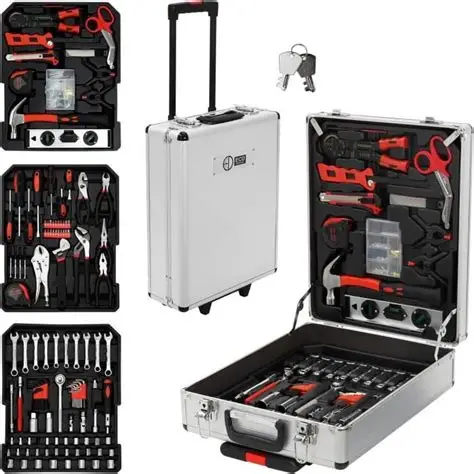 Mallette à outils - ECD Germany - 180 pièces - en aluminium-acier au chrome-vanadium - gain d'espace et pratique